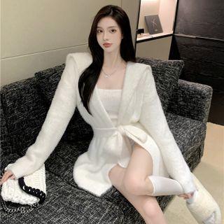 Collared Tie-waist Cardigan / Camisole Top / Shorts