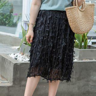 Lace Trim Chiffon Midi Skirt