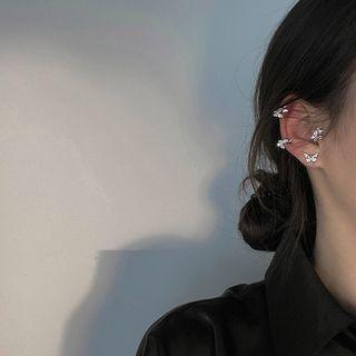 Set Of 4: Rhinestone Butterfly Ear Cuff Set Of 4 - Silver - One Size