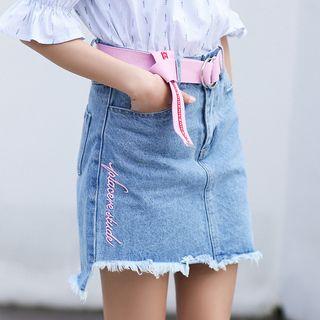 Embroidered Denim Skirt With Belt