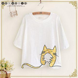 Short Sleeve Cat Printed Tee