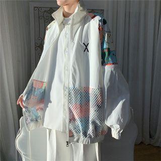 Cartoon Print Panel Zip-up Jacket