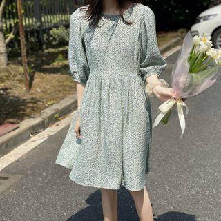 Puff-sleeve Floral Dress