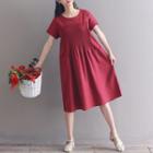 Pintuck Short-sleeve A-line Dress