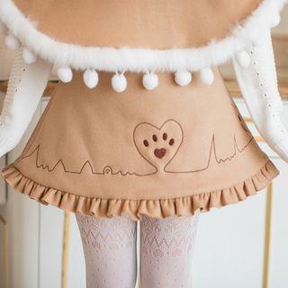 Ruffle Trim Embroidered A-line Skirt