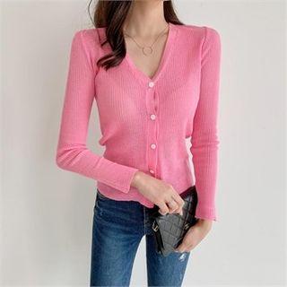 V-neck Sheer Slim-fit Cardigan
