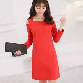 Cutout Shoulder Long-sleeve A-line Dress