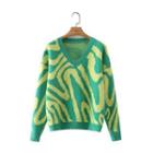 Long Sleeve V Neck Zebra Print Sweater