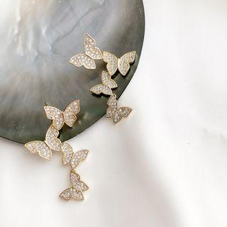 Rhinestone Butterfly Dangle Earring 1 Pair - Wer-026 - S925 Sterling Silver Pin - Rhinestone Butterfly - One Size