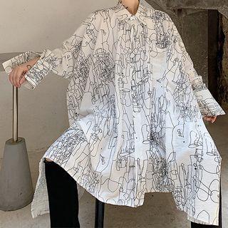 Printed Irregular Hem Oversize Shirt