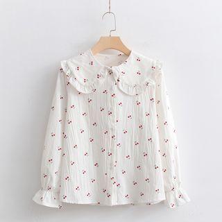 Flared-cuff Cherry Embroidered Blouse Cherry - White - One Size