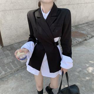 Long-sleeve Plain Shirt / Belted Cropped Blazer