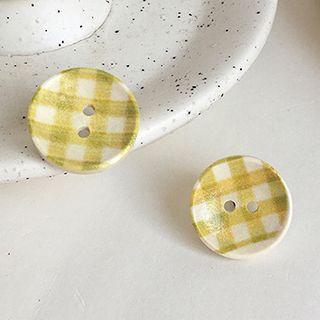 Plaid Button Earring 1 Pair - Silver Needle - As Shown In Figure - One Size