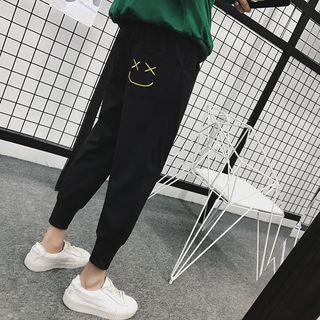 Smiley Face Embroidered Jogger Pants