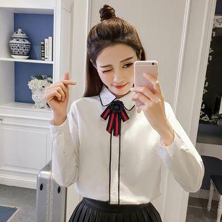 Bow Piped Long-sleeve Blouse
