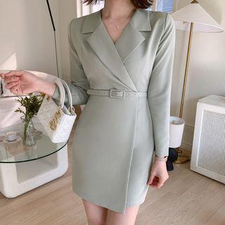 Belted Notch-collar Mini Wrap Dress