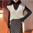 Cable Knit Vest / Rib Knit Top / Dotted Straight-fit Midi Skirt