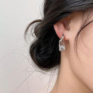 Lock Rhinestone Alloy Dangle Earring D805 - 1 Pair - Silver - One Size