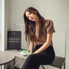 Mock-neck Puff-shoulder Furry T-shirt