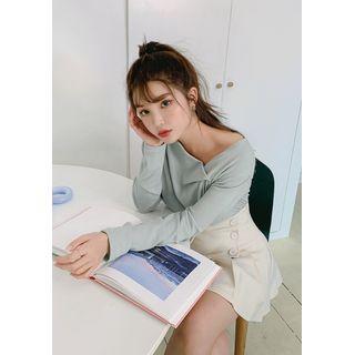 Asymmetric-neck Pastel Top