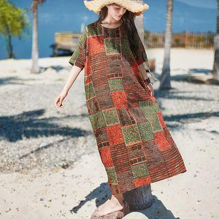 Ethnic Pattern Elbow-sleeve Dress