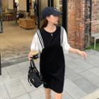 Puff-sleeve Two-tone Mini A-line Dress