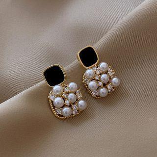 Faux Pearl Square Drop Earring 1 Pair - Gold - One Size
