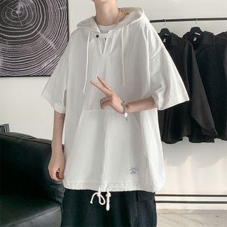 Elbow-sleeve Drawstring-cuff Hoodie
