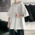 Elbow-sleeve Drawstring-cuff Hoodie