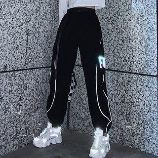 Long-sleeve Lettering Crop Top / Harem Pants / Belt / Set