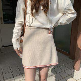 Contrast Trim Knit A-line Mini Skirt
