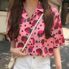 Strawberry Print Short-sleeve Shirt Pink - One Size
