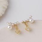 Faux Pearl Caged Rhinestone Dangle Earring 1 Pair - Gold - One Size