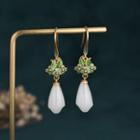 Lotus Alloy Faux Gemstone Dangle Earring Cp207 - 1 Pair - White & Green & Gold - One Size