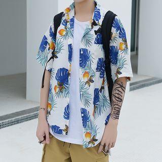 Elbow-sleeve Fruit Pattern Shirt