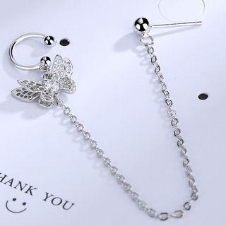 Alloy Rhinestone Butterfly Chained Earring 1 Piece - Earring Backs - Silver - One Size
