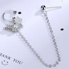 Alloy Rhinestone Butterfly Chained Earring 1 Piece - Earring Backs - Silver - One Size