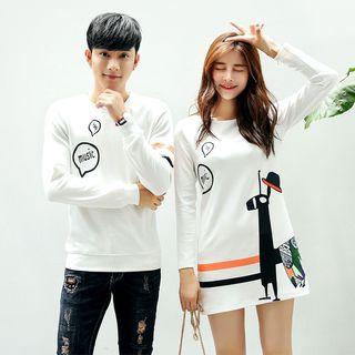 Couple Matching Printed Pullover / Printed Long-sleeve T-shirt Dress