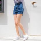 High-waist Slit-hem Denim Shorts