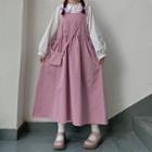 Long-sleeve Shirt / Midi A-line Overall Dress / Mini Crossbody Bag / Set