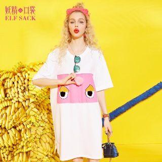 Short-sleeve Applique T-shit Dress