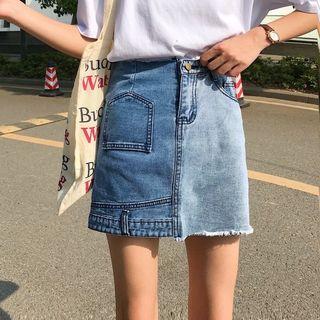 Asymmetrical A-line Washed Denim Skirt