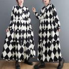 Argyle Tiered Maxi A-line Dress Argyle - Black & White - One Size
