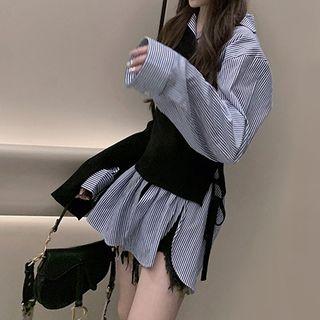 Asymmetric One-shoulder Sweater / Striped Shirt