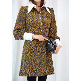 Contrast-trim Floral Print Dress