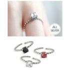 Rhinestone Engraved Silver Open Ring