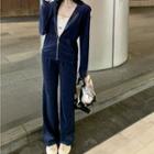Velvet Zip-up Hoodie / Straight Leg Pants / Tank Top