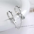 Letter H Rhinestone Chained Earring 1 Pc - Silver - One Size