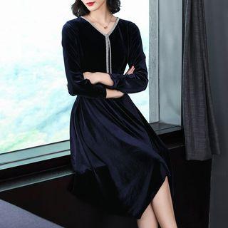 Long-sleeve Midi Velvet Dress