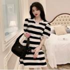 Striped Short-sleeve A-line Dress Stripe - One Size